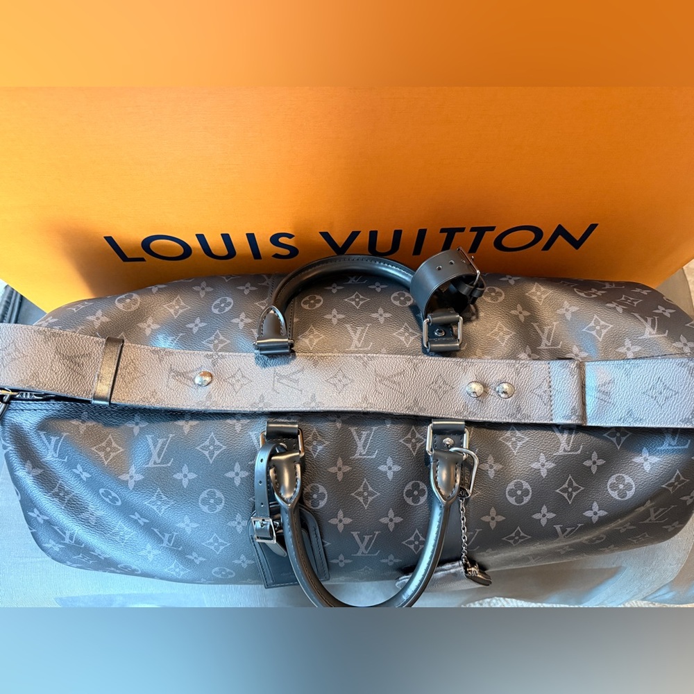 Authentic Louis Vuitton Monogram Eclipse Keepall … - image 4